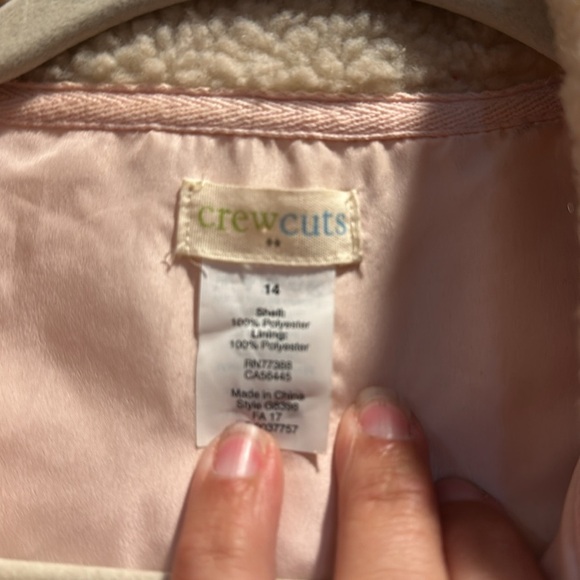 Crewcuts Tan Sherpa Fleece Zip Front Winter Vest 14 Pink Trim - Picture 2 of 6